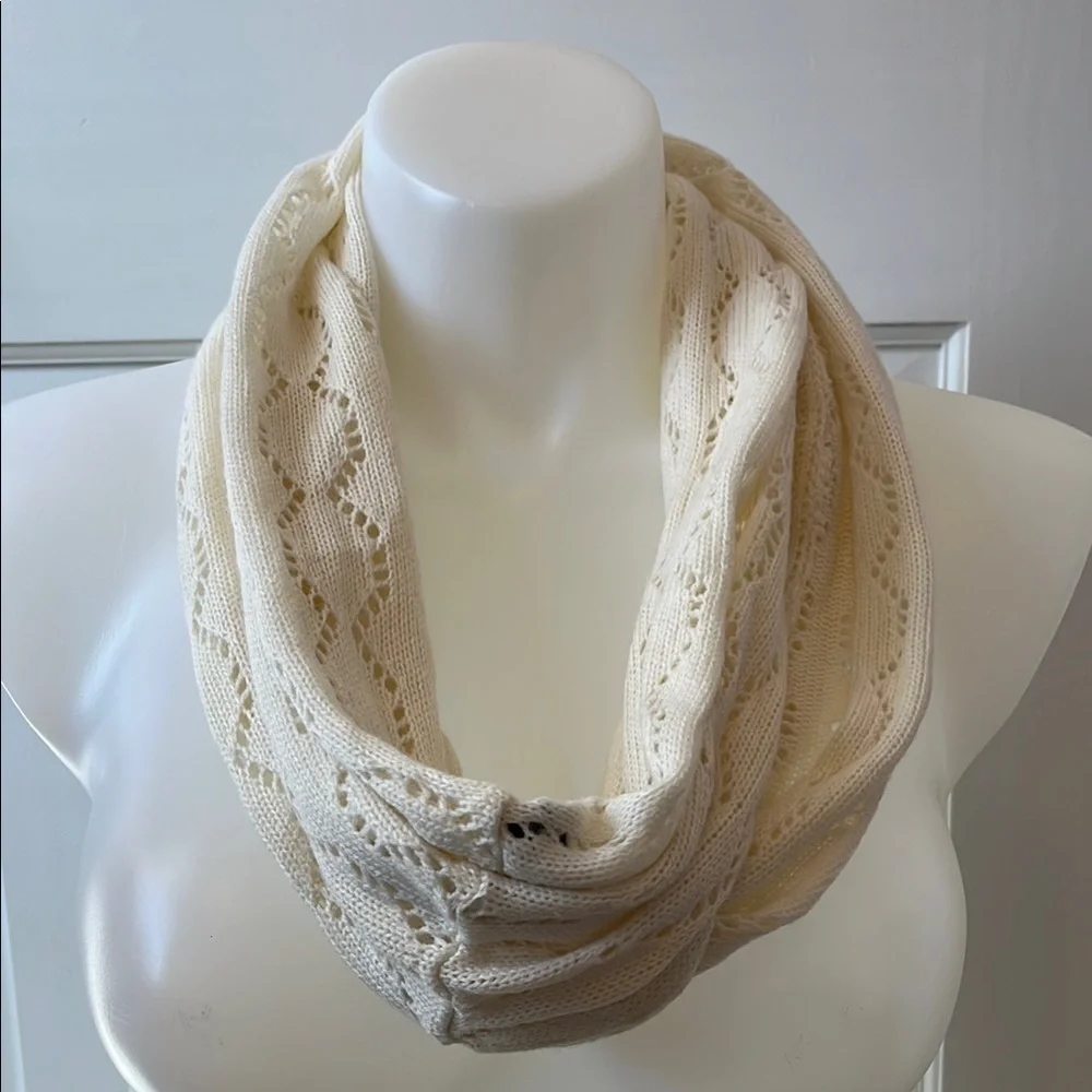Maurices Cream Crochet Knit Infinity Scarf with Intricate Pattern
